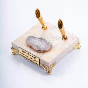 Engraved marble and agate desktop pen holder